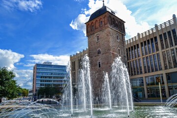 Chemnitz one of the most famous building. Ancient and old building of Red tower (Roter Turm) with...