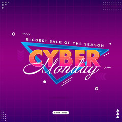 Biggest Sale Of The Season Cyber Monday Poster Design in Purple Color.