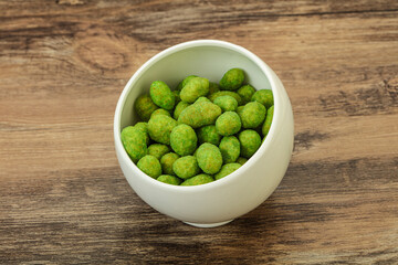 Spicy wasabi peanuts in the bowl