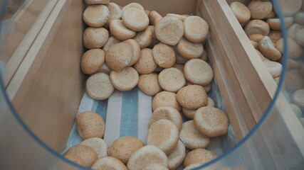 Buns in a special box at the bakery.