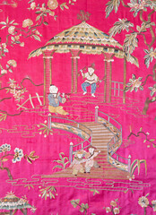 SAINT ANTON, SLOVAKIA - FEBRUARY 26, 2014: Detail from tapestry in the Chinese saloon from 19. cent. in palace Saint Anton.