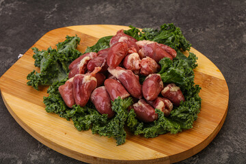 Raw chicken hearts for cooking