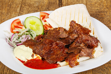 Doner in the plate with meat
