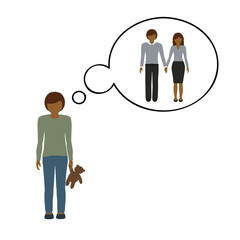 orphan boy is thinking about his parents vector illustration EPS10