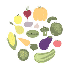 Set of vegetables in cartoon style. Vector image. Isolated on white