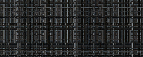Futuristic metallic black machinery texture background