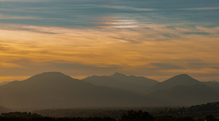 Molise, Mainarde, sunset. The Mainarde mountain range extends along the border between Molise and...