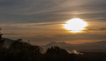 Molise, Mainarde, sunset. The Mainarde mountain range extends along the border between Molise and...