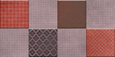 3d patterned background in red tones on cement background