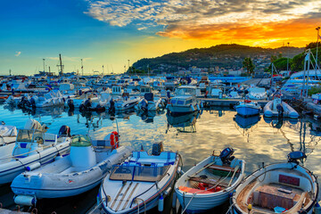 Boat harbour in sunset