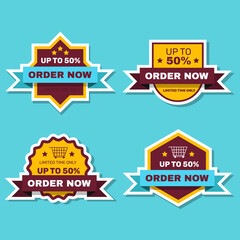 Order now promo stickers set. - Vector.