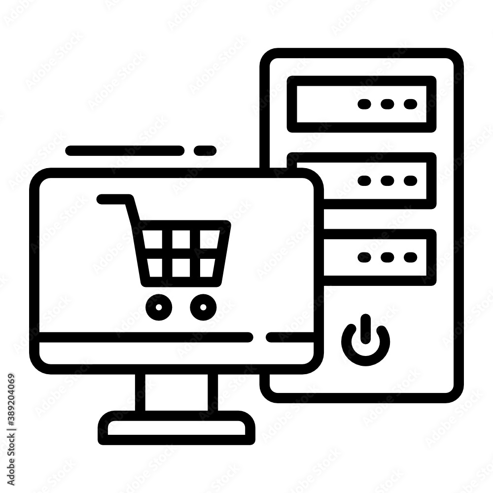 Poster ecommerce server concept, online shopping cart vector icon design, cloud computing and web hosting s