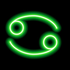 Green neon zodiac sign Cancer. Predictions, astrology, horoscope.