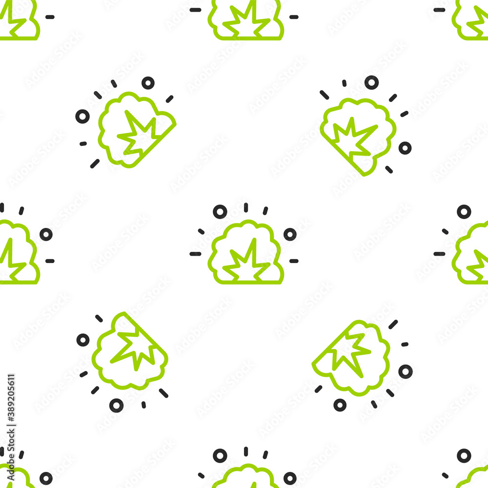 Poster line bomb explosion with shrapnel and fireball icon isolated seamless pattern on white background. v