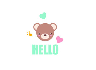 cute animal faces with inscriptions, colored vector illustration on a white background