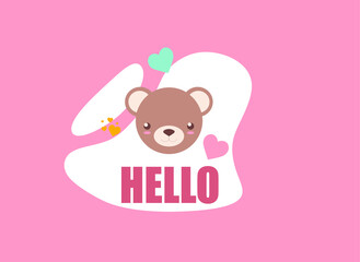 cute animal faces with inscriptions, colored vector illustration on a white background