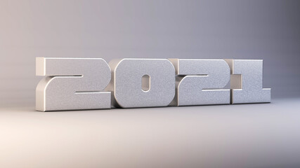 2021 3d scratched metal text isolated on white background, 3d render illustration