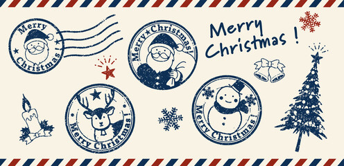 Collection of Christmas illustrations that look like stamp