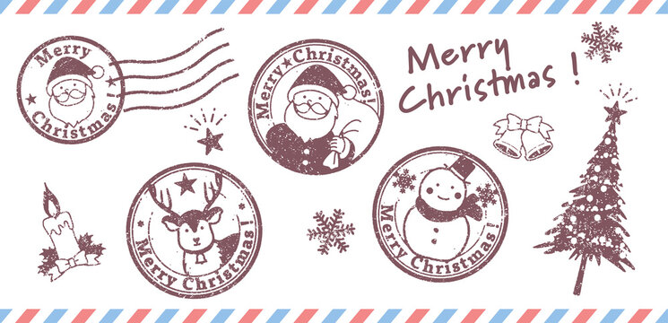 Collection of Christmas illustrations that look like stamp