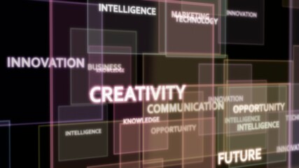 Digital word cloud , Creative concept of Business and technology related words , 3D render