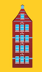 Naklejka premium Amsterdam old house isolated as logo, emblem, flat vector stock illustration with facade of vintage architecture or old amsterdam house