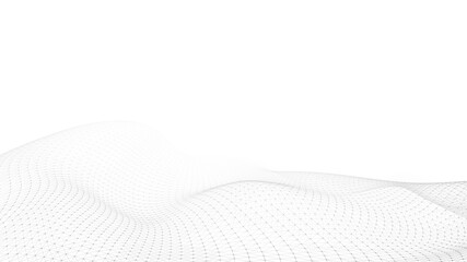 Abstract white wave background with dots and lines moving in space. Technology illustration. Futuristic modern dynamic wave. 3d rendering.