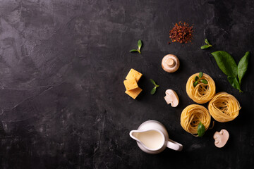 Fototapeta na wymiar Ingredients for cooking italian pasta