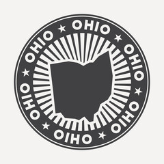 Ohio round logo. Vintage travel badge with the circular name and map of US state, vector illustration. Can be used as insignia, logotype, label, sticker or badge of Ohio.