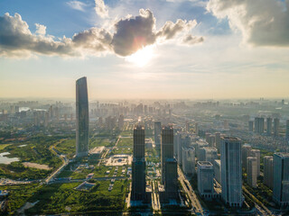Cityscape of Wuhan city with cloud.Panoramic skyline and buildings 