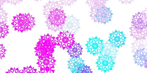 Light pink, blue vector template with ice snowflakes.