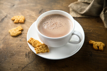Traditional homemade hot chocolate with cookies