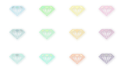 Multicolored diamonds set with shadows, pattern, isolates. Illustration on white background.