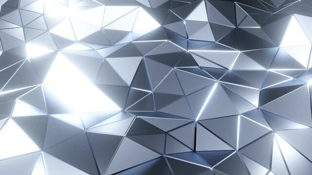 Abstract sylver polygonal surface in loop 3d animation. Beautiful motion design backdrop in 4k. Low-poly render