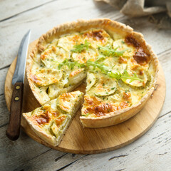 Homemade zucchini quiche with cheese