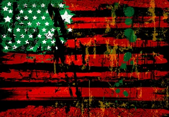 Plexiglas foto achterwand abstract background design, USA flag, with paint strokes, splashes, stars and stripes, grungy, black © Kirsten Hinte
