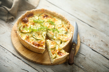Homemade zucchini quiche with cheese