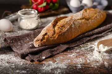 Homemade rustic baguette