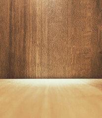 A wooden wall lit by light from above. Image for the background.