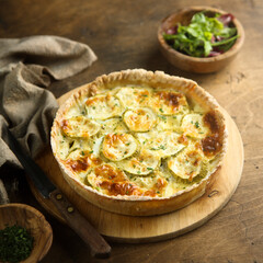 Homemade zucchini quiche with cheese