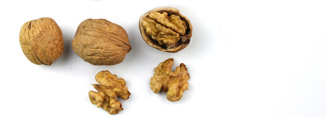 Walnuts isolated on white background. Healthy eating.