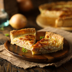 Traditional French onion quiche or pie