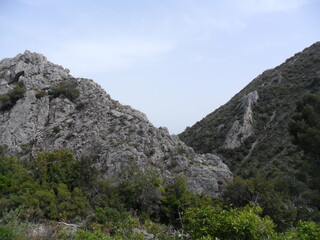 The colorful and beautiful landscapes of the mountains and valleys on the greek island of Samos in the Aegean Sea, Greece
