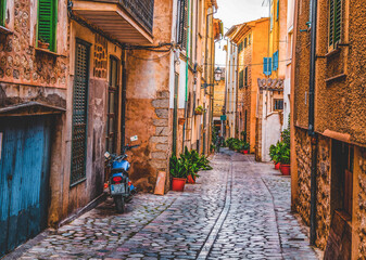 Narrow street alley of Mallorca, Spain