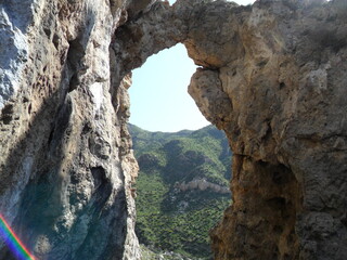 The colorful and beautiful landscapes of the mountains and valleys on the greek island of Samos in the Aegean Sea, Greece