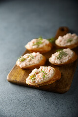 Homemade shrimp or salmon pate on toast