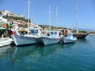 The colorful nature and old historical archeological sites of the Greek island of Samos in the...
