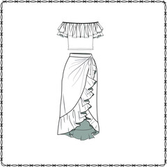 women dress editable fashion flat sketch for creating new designs mockup