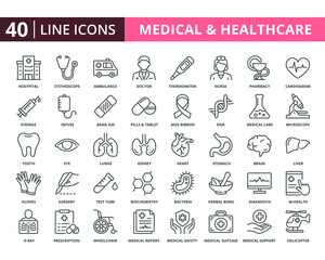 Healthcare and medical vector line icons set