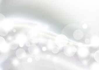 白い透明な水玉模様と曲線　背景素材（銀色）横型