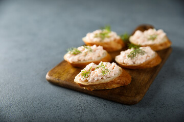 Homemade shrimp or salmon pate on toast